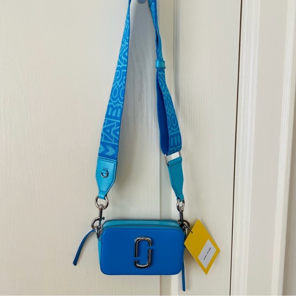 $325 NWT Marc Jacobs Blue Leather Webbing Strap Snapshot Camera Crossbody Bag - Picture 3 of 12